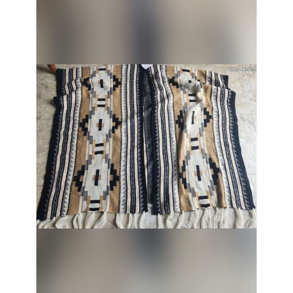 O22 Shop Wanna B Tribal Sweater Poncho in Black Beige & Tan NWT